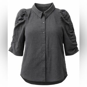 Calvin Klein Black Button Up Blouse Puff Sleeve Size Large L Women’s